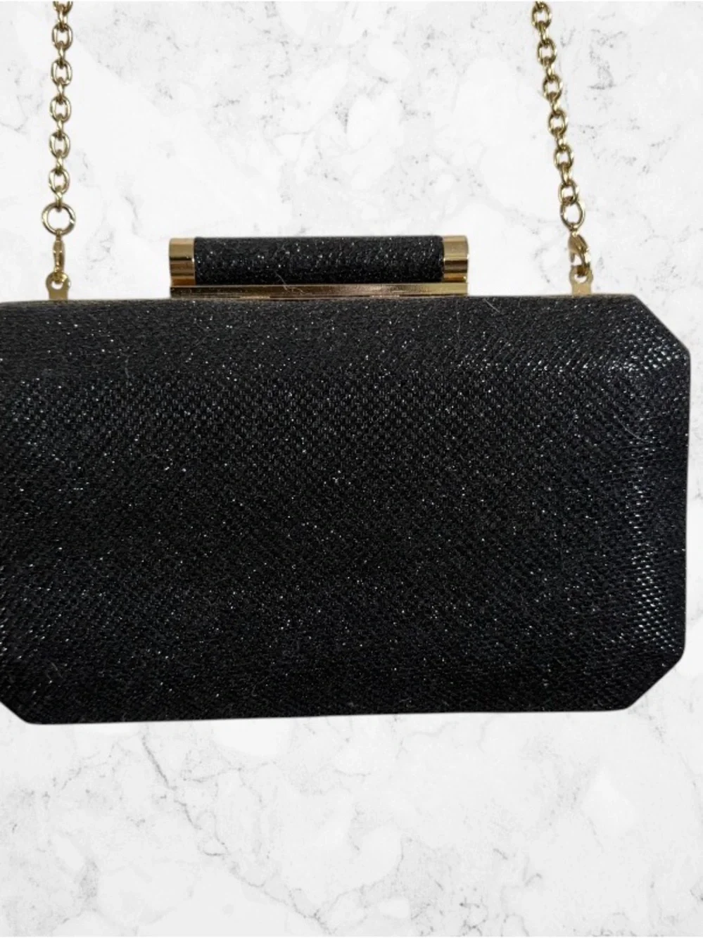 Elegant Black Glitter Chain Clutch Macys